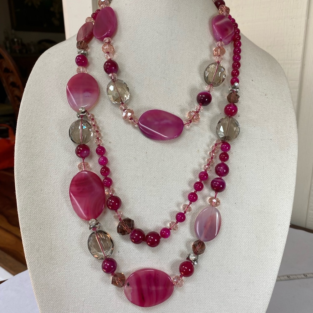 Polished agate pink stone necklace set
